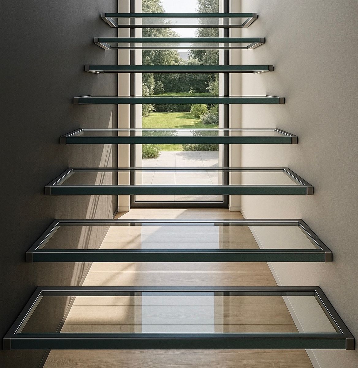 Escalier métallique et en verre ultra design avec marches originales sur mesure en acier, marches volantes de style luxe à Cassis (Bouches-du-Rhône), ferronnerie et métallerie FIMSAI