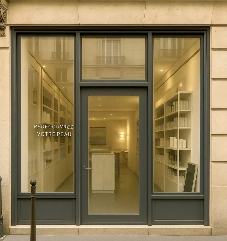 Vitrine de magasin professionnel sur mesure en acier et verre, devanture de boutique pour rue passante à Aix-en-Provence, réalisée par la ferronnerie et métallerie FIMSAI