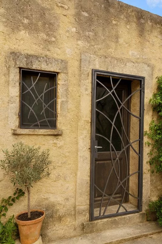 Grille de défense pour porte et fenêtre, originale, sur mesure en acier, moderne et aérée, design, à Gardanne, métallerie et ferronnerie FIMSAI