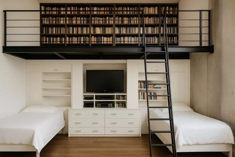 Mezzanine en métal sur mesure avec échelle meunière pour chambre, au design en acier, réalisée par la ferronnerie et métallerie FIMSAI à Éguilles