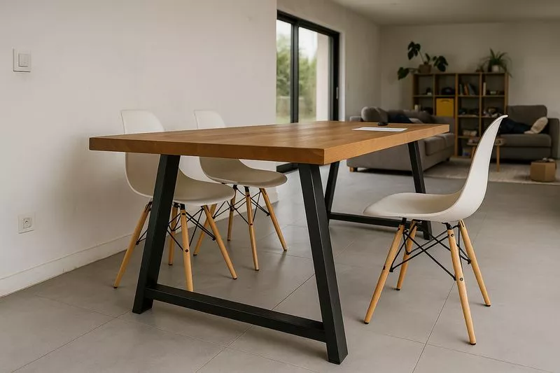 Pied de table design sur mesure en acier, original, tube métal moderne, à Carry-le-Rouet, ferronnerie et métallerie FIMSAI