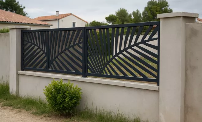 Haut de clôture en métal sur mesure avec découpe laser au design végétal, tôle ajourée en acier moderne de style original, réalisé par la ferronnerie et métallerie FIMSAI à La Mède.