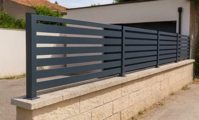 Haut de clôture en métal sur mesure au design moderne, avec tôle ajourée en acier de style original, réalisé par la ferronnerie et métallerie FIMSAI à Ensuès